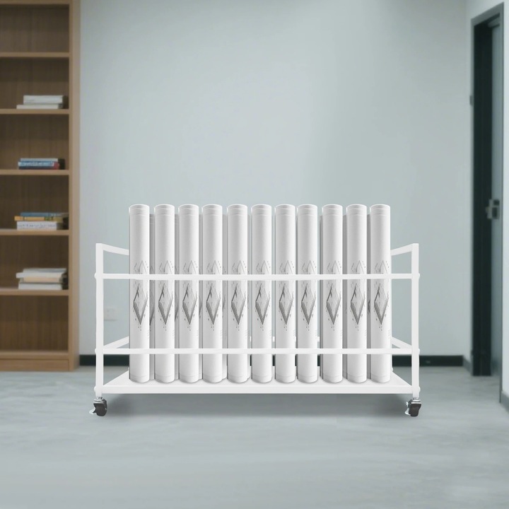 Raft de depozitare documente mobil cu 50 sloturi, alb, 99x48x45, 5cm