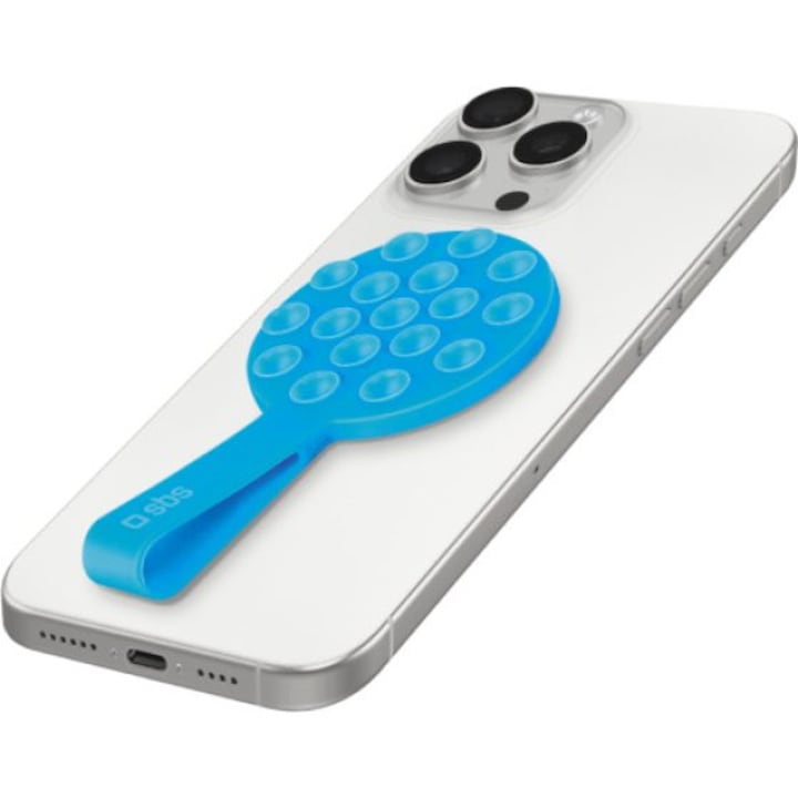 Suport smartphone SBS cu ventuza si magnet MagSafe, cu curea de siguranta, universal, silicon, albastru