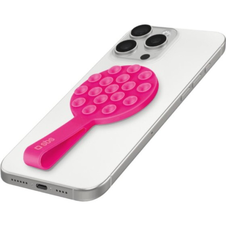 Suport telefon SBS, MagSafe, roz, cu ventuza si curea de siguranta