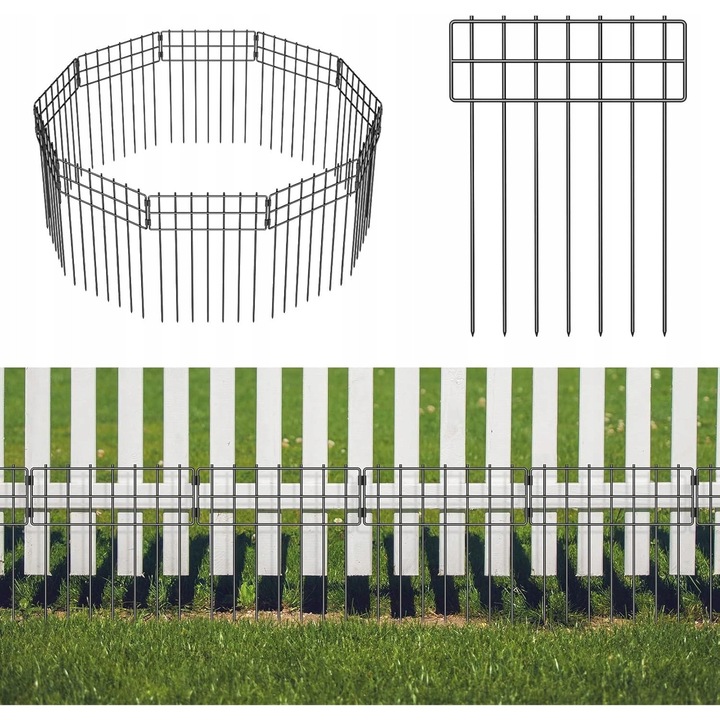 Комплект 10x метални градински огради, височина 43 см, ширина 33 см, черни
