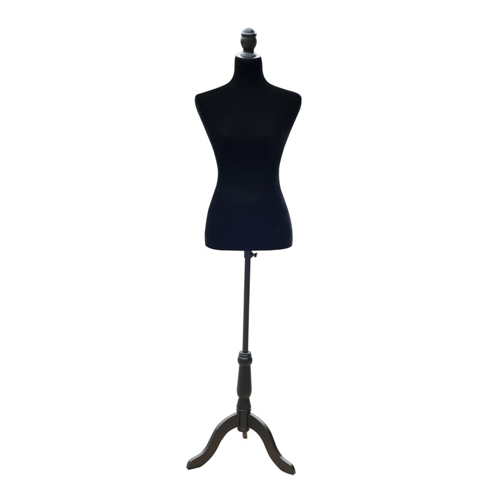 Manechin de croitorie, bust dama, reglabil 130-168 cm, negru, baza stabila