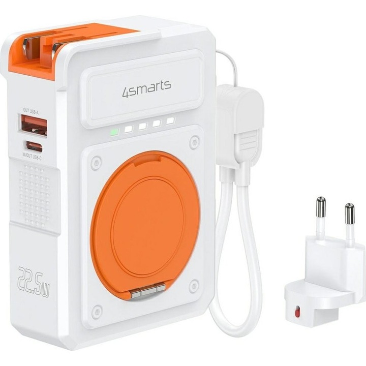 Incarcator hibrid 6in1 cu powerbank 10.000 mAh, 4smarts, alb, USB-C/USB-A, incarcare wireless Qi