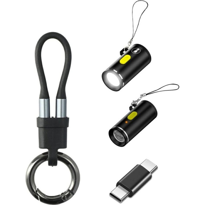 Set accesorii 4smarts Explorer 4-in-1, cablu USB-C, adaptor USB-C, bricheta USB-C, lanterna USB-C, negru, compact