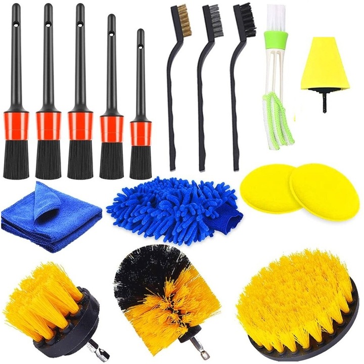 Set de 17 unelte pentru detailing auto, curatare, accesorii, multicolor