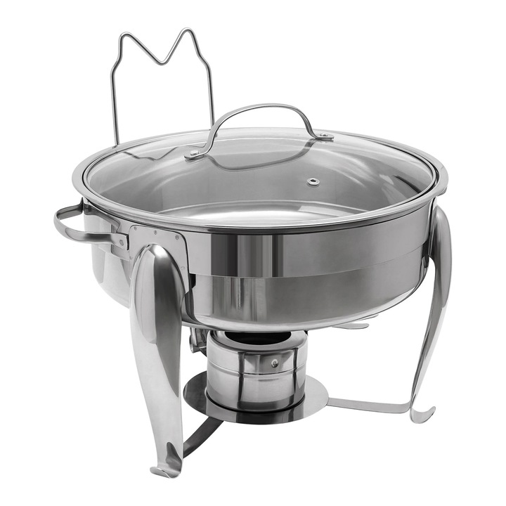 Vas rotund pentru menținerea la cald, 6 l, capac din sticlă, oțel inoxidabil, pentru bufet și petreceri