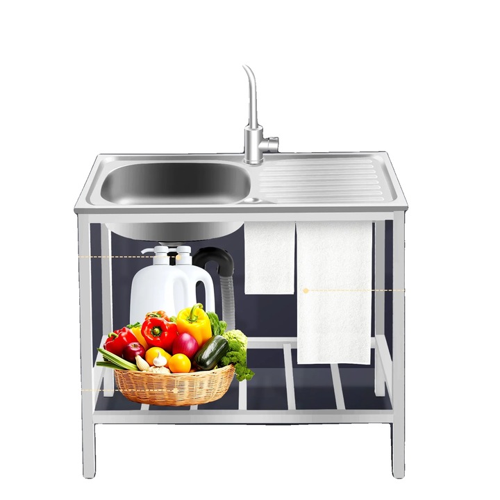 Chiuveta bucatarie, inox, dimensiuni 75x40x75cm, capacitate 30kg, robinet rotativ 360, design cu un singur bol