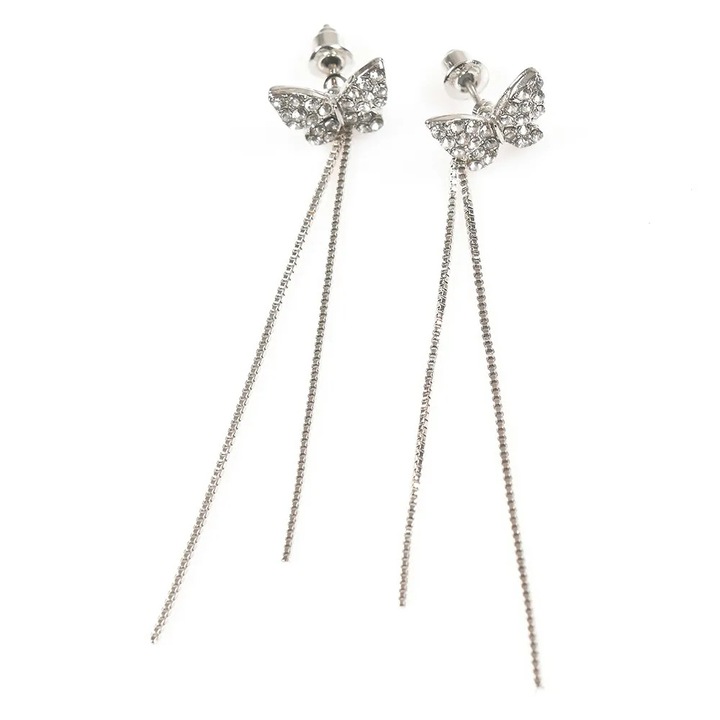Cercei fluturi argintii cu franjuri