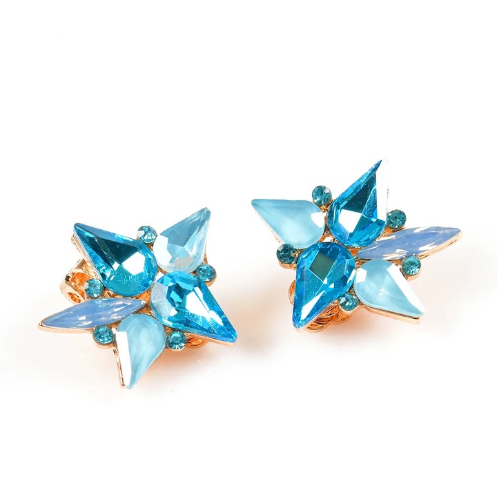 Cercei eleganti cu clips si floare albastra