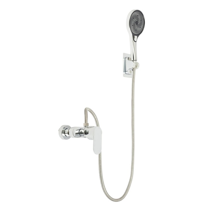 Set de dus, 3 moduri, alb, cap de dus 27x14cm, furtun 1, 5m