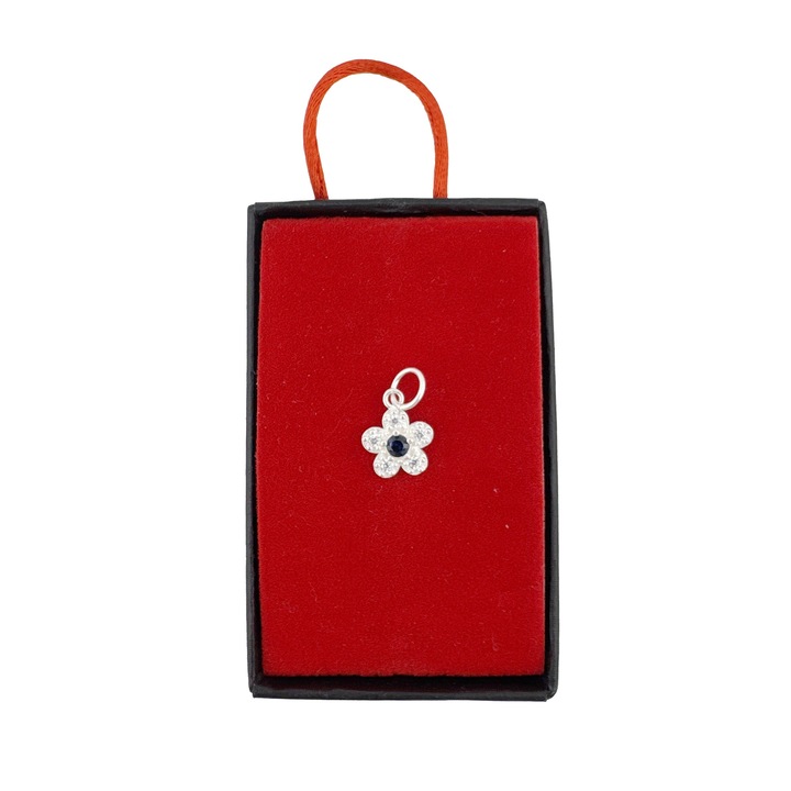 Pandantiv din Argint 925, Jolie Silver, pentru Dama, Model Floare Cu Pietre de Zirconiu Cubic, 1 x 1 cm, 0.9 g, Argintiu/Bleumarin