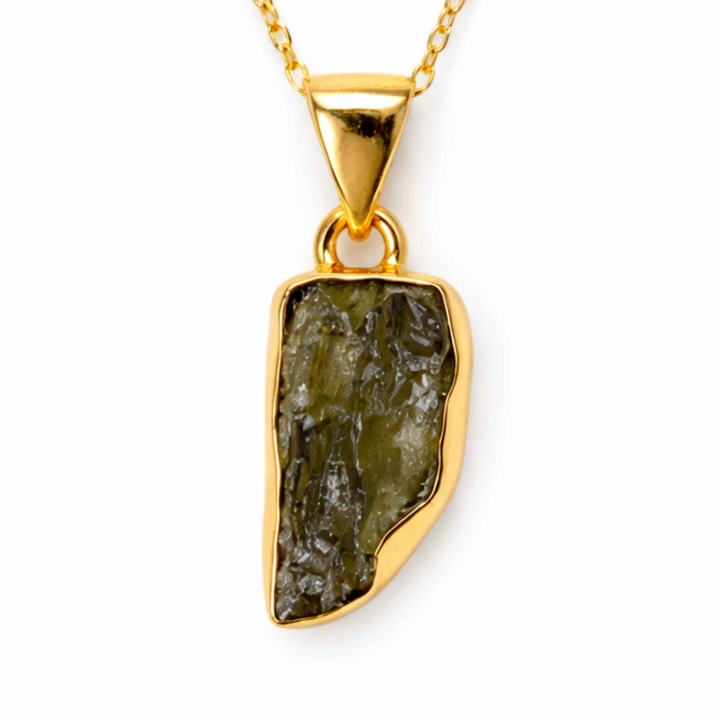 Colier Moldavit Brut Neuniform Argint 925 Placat Aur – Energie si Transformare Interioara