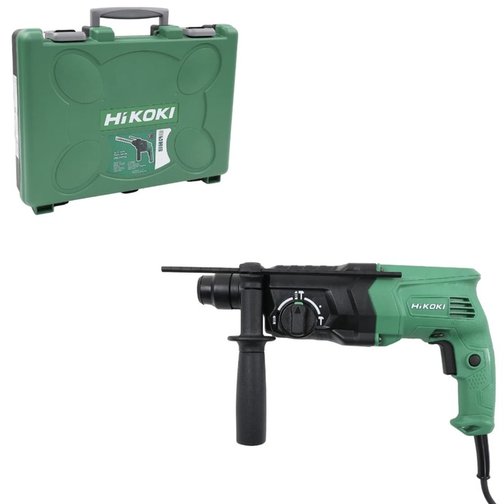 Ciocan rotopercutor Hikoki, 730 W, cu cablu, 1050 rpm, SDS-plus, cu valiza, 230V, cablu 3.5m, 2.7 kg, Sistem percutie, profesional, beton, lemn, otel, cu carota sau burghiu