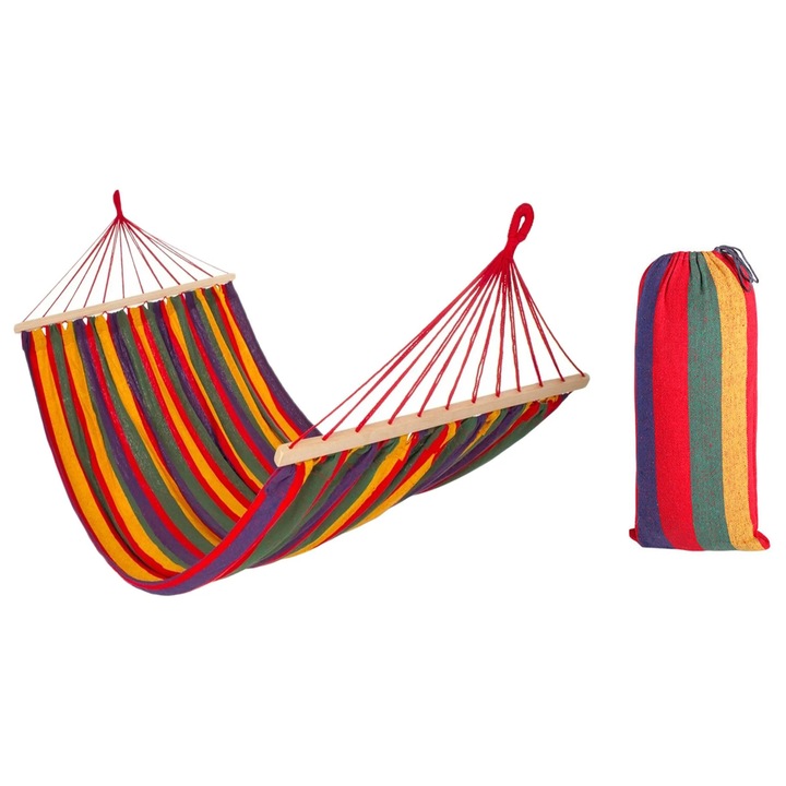 Hamac Toolight 480144B 1 persoana, rosu, 250x90x1cm, cu bara transversala, montaj rapid