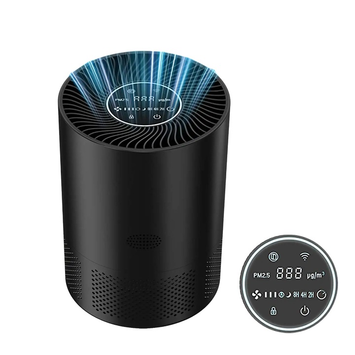 Légtisztító, HEPA, 3 rétegű szűrő, alkalmazásvezérlés, 30W, 12x12x24in