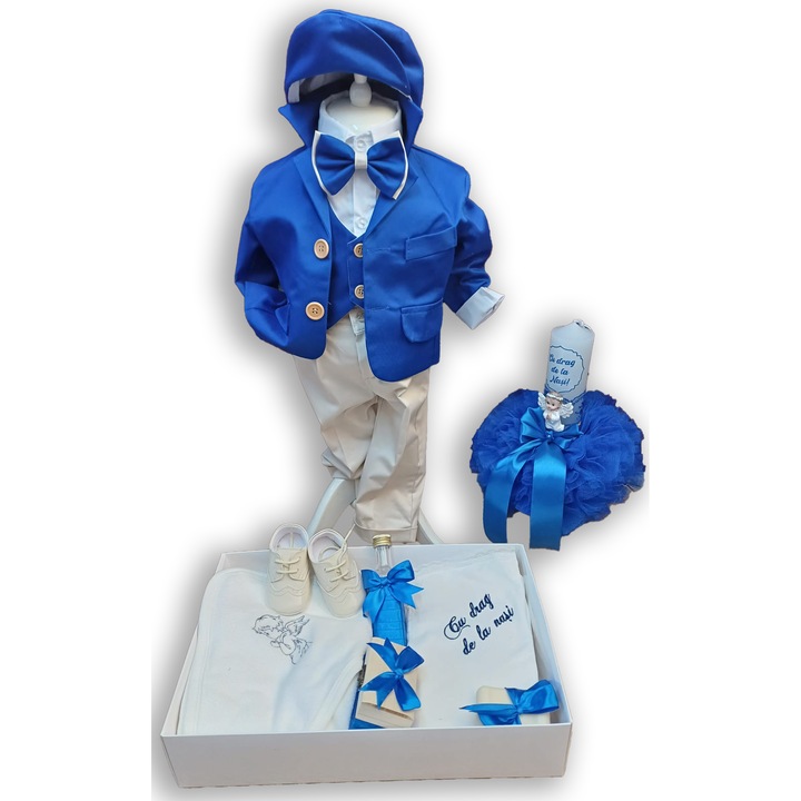 Trusou botez elegant pentru baieti Razvan 11 piese costum, pantofi, lumanare, trusou biserica