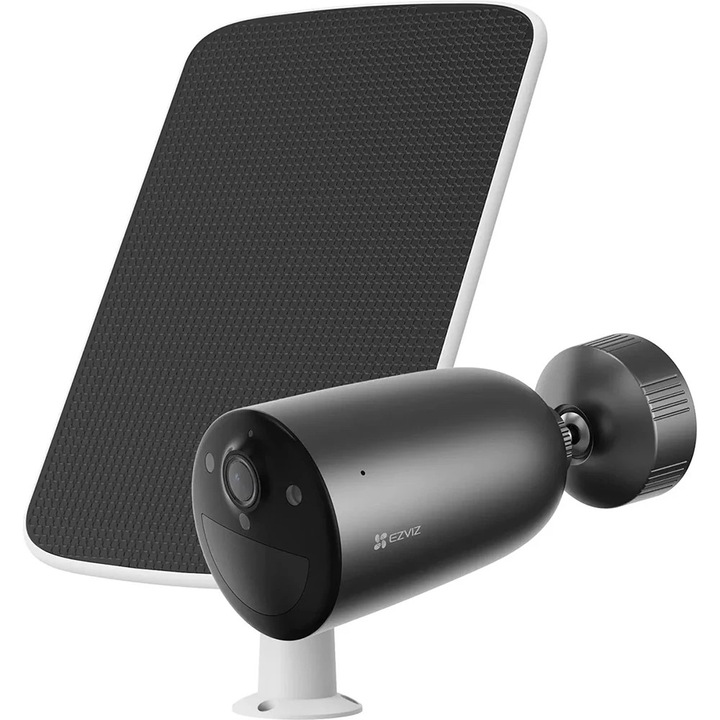 Комплект IP безжична камера EZVIZ EB3, 2K, 4G, IR 15M, детекция на движение, соларен панел Type-C, батерия 5200mAh, черен