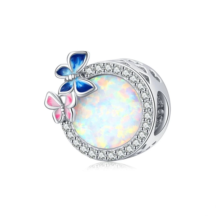 Talisman argint Bamoer cu fluturi, zirconii, opal, 3mm