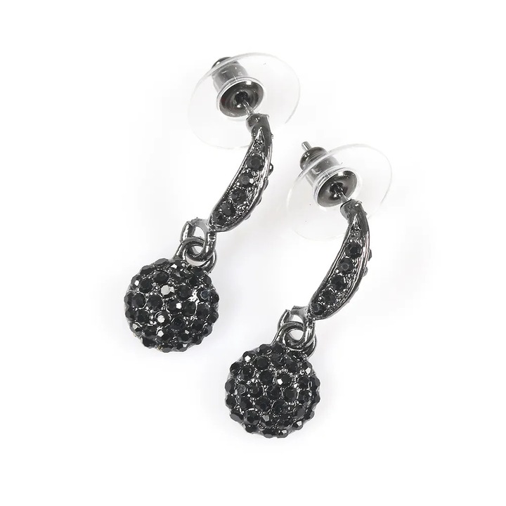 Cercei Meli Melo cu pietre negre, acrilic, 1x2.5cm