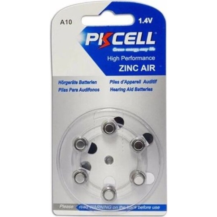 Baterii Zinc Air PKCELL A10 set 6 bucati, 1.4V, dimensiune mica