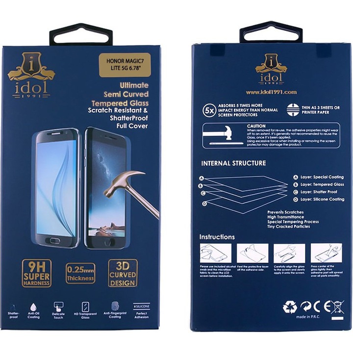 Folie de protectie pentru telefon Idol 1991, compatibila cu Samsung S24 FE S721, 20D Full Glue Semi Curved, 0.25mm, neagra, set cu servetel de curatare