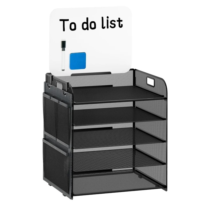 Suport articole birou, 5 niveluri, tabla alba integrata, negru