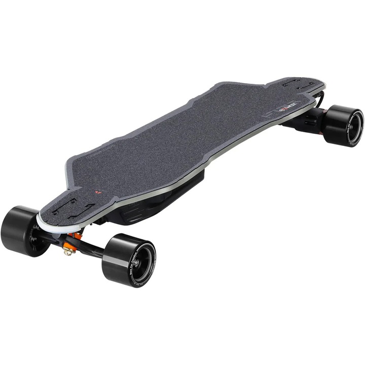 Skateboard Electric Exway Flex Paragon Belt, 504Wh, putere 3058 W, viteza maxima 50 km/h, autonomie 55 km, roti de 90 mm, iluminare RGB, telecomanda, Negru/Alb