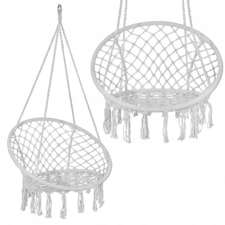 Бохо люлка-гнездо, бяла, 60см, комплект с 2 метални куки, максимум 150кг