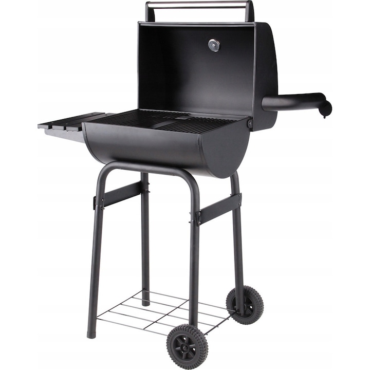 Gratar de gradina, 47x32cm, cu capac, 2 roti, negru