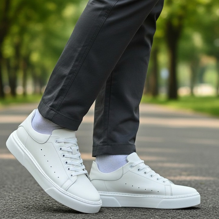 Pantofi sport barbati cu siret din piele naturala, Alb