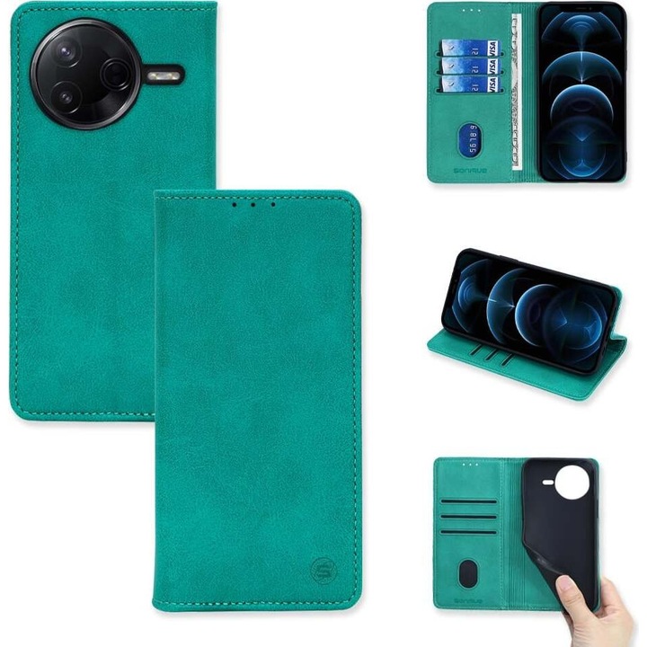 Sonique Theke Portofel Vintage Magnet pentru Xiaomi Poco F7 Pro 5G / Poco F7 Ultra 5G, 3 compartimente pentru carduri, culoare diversa, PU derma, TPU