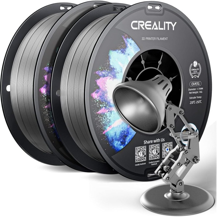 Filament 3D Creality CR-PETG, set 2kg, 2x gri, 1.23kg/m, 65°C, 39MPa