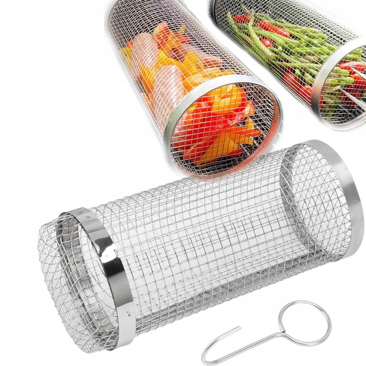 Cos de grillat 20cm, inox, capacitate mare, rotund, set cu carlig