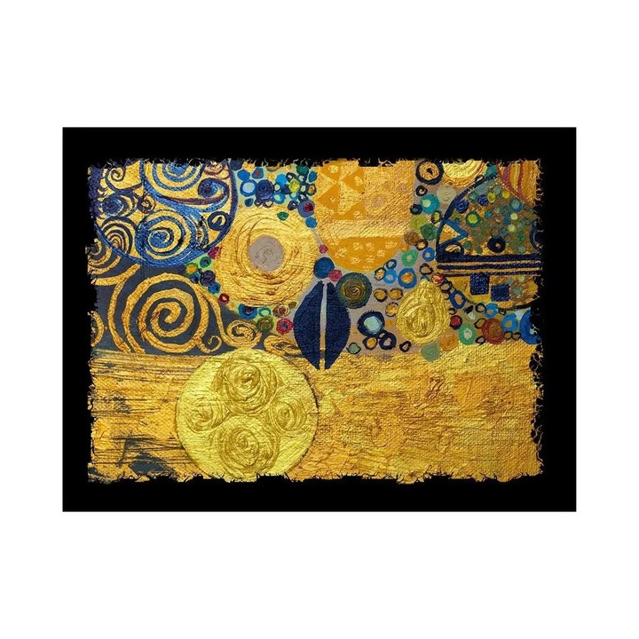 Tablou decorativ Re-Bloom, panza/lemn, multicolor, 70 x 100 cm