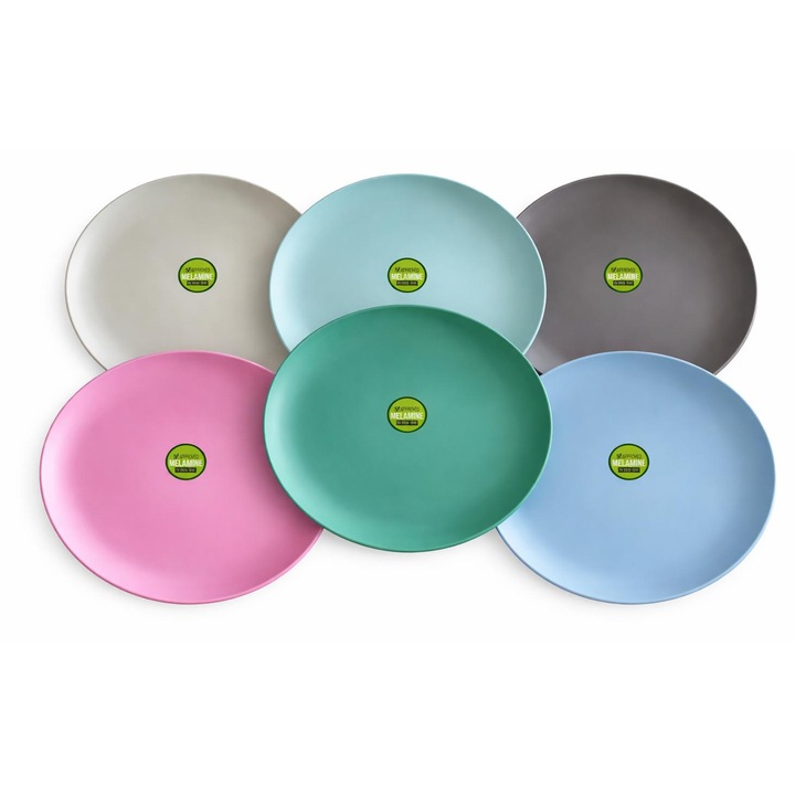Set 6 farfurii din melamina, rezistente si usoare, culori pastel moderne, ideale pentru bucatarie, picnic si utilizare zilnic