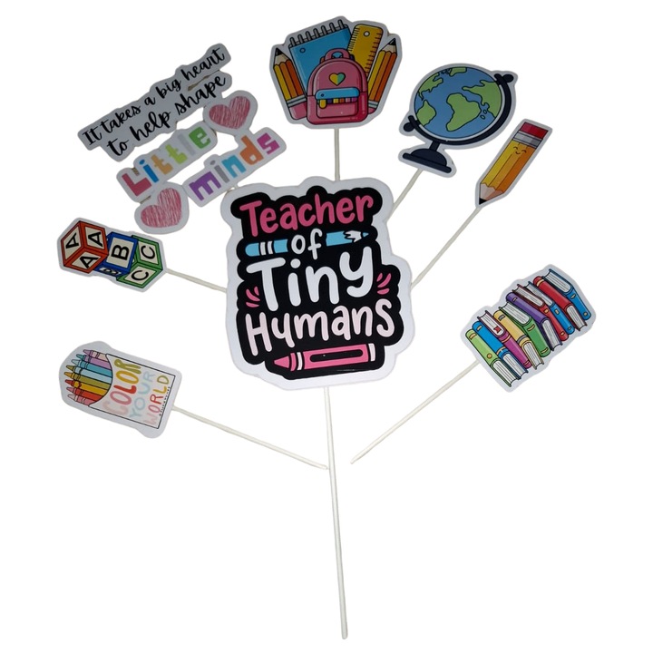 Декорация за торта от картон, тема учителка, годишнина - 8 броя