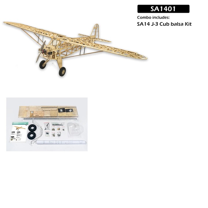 Kit avion RC SA14 J3 Cub, lemn balsa, anvergura 200 cm, negru, 6 canale