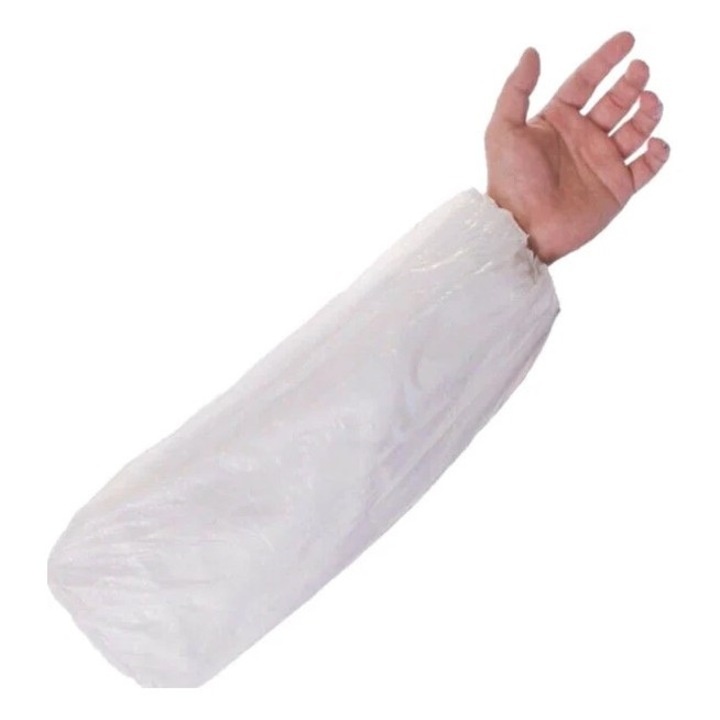 Manecute de protectie tip cotiere din CPE, grosime 30 microni, L=40cm, albe, set 100 bucati
