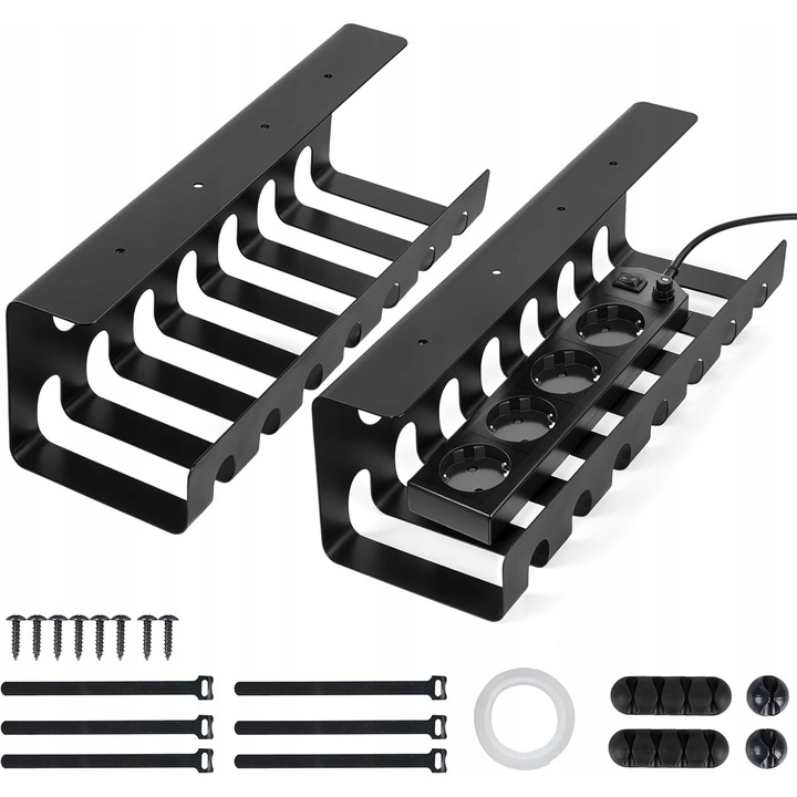 Organizatr cabluri Zenacasa, sub birou, metal, negru, max 5kg