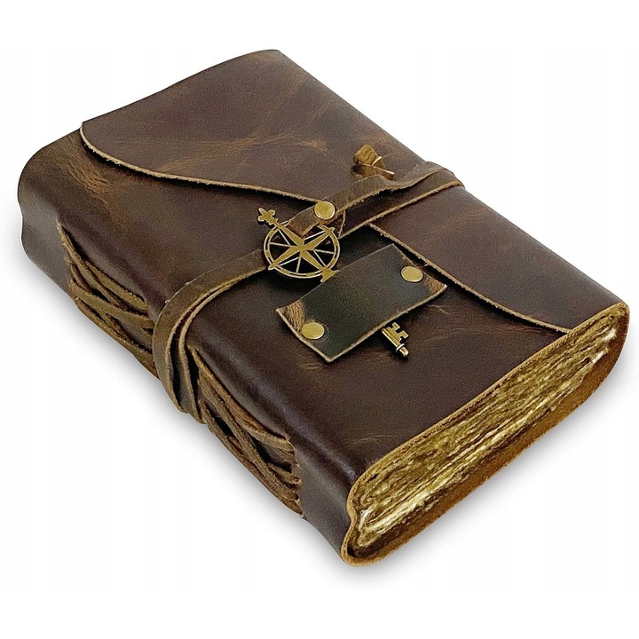 Jurnal vintage din piele, 15x23 cm, 200 pagini, antichizat, handmade