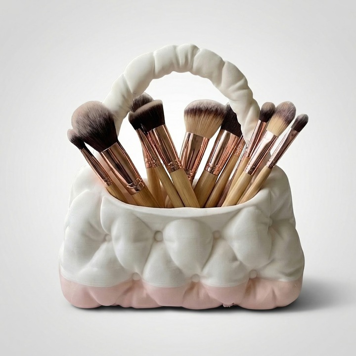 Organizator machiaj tip poseta, alb, plastic, 18 cm, textura matlasata