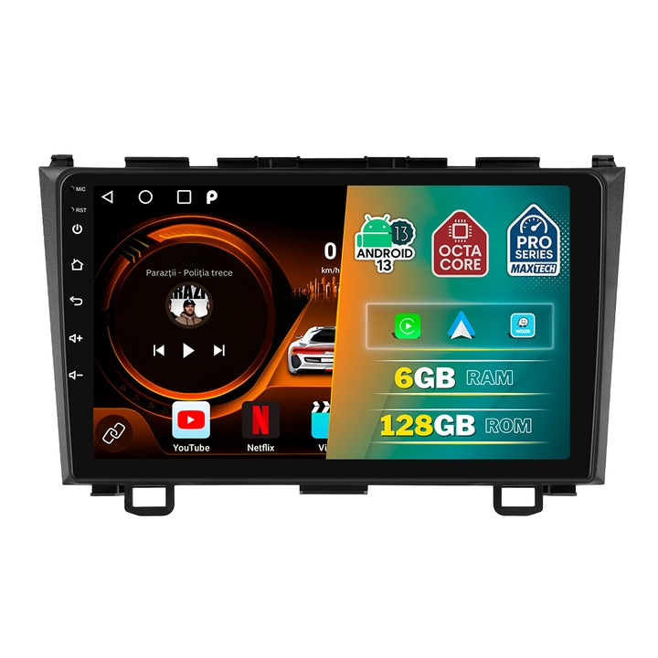 Navigatie Honda CR-V (2007-2011) dedicata, MaxTech® PRO SERIES, 6 GB Ram 128 GB Rom OctaCore, Carplay & Android auto, Ecran 9” HD Touch, GPS, Wifi, Bluetooth, Radio, Waze