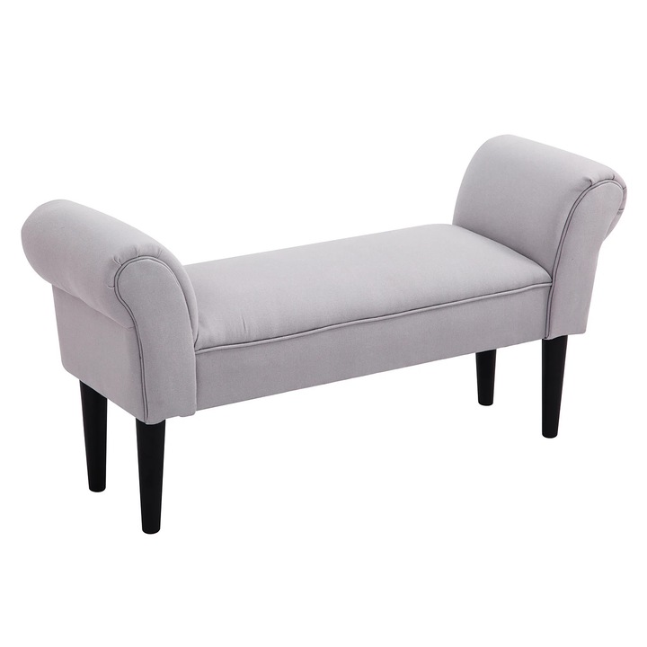 Banca tapitată, gri închis, 102x36x51cm, cu brate, pentru dormitor/hol