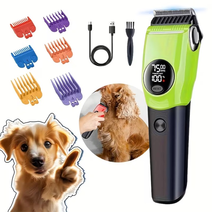 Masina de tuns pentru animale, 8W, 3 viteze, LED integrat, set cu 6 piepteni, autonomie 160-180 minute