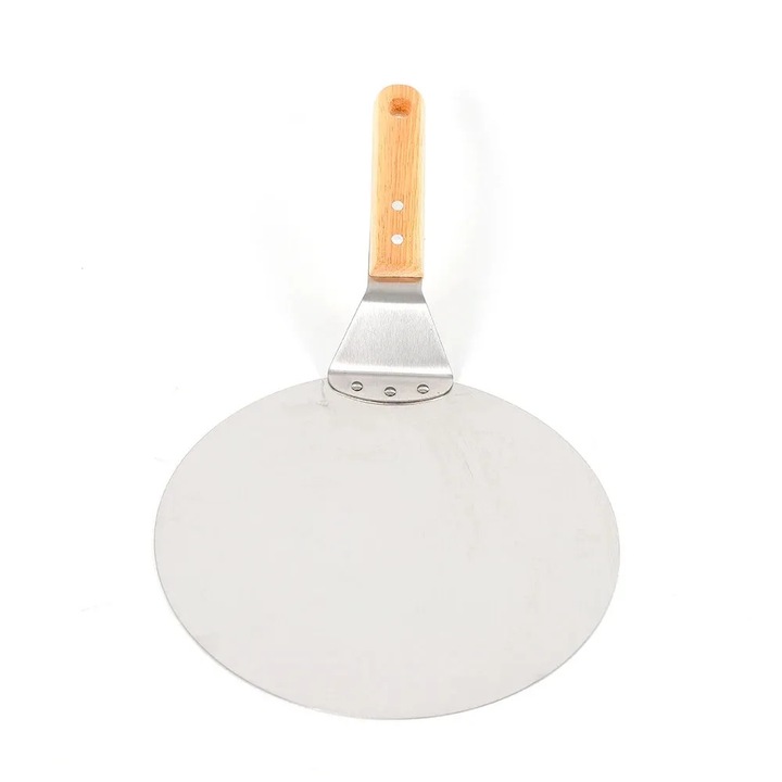 Paleta pentru pizza, otel inoxidabil, maner din lemn, argintiu, 25, 5x30cm, lungime 43, 5cm