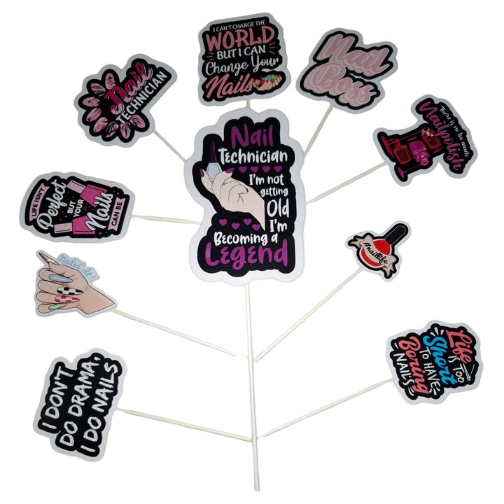 Декорация за торта от картон, тематика техник по нокти (nail artist), годишнина - 10 броя