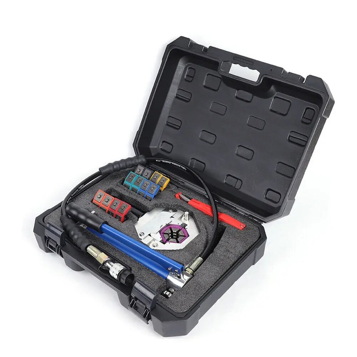 Set presa hidraulica FS-7842B, 7 matrite, aliaj de aluminiu, albastru inchis, 43x25x12cm