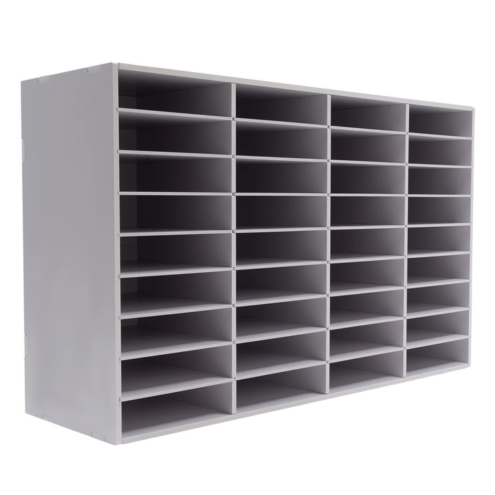 Organizator documente, 36 compartimente, PVC si fetru, Gri deschis, 100x30x61cm