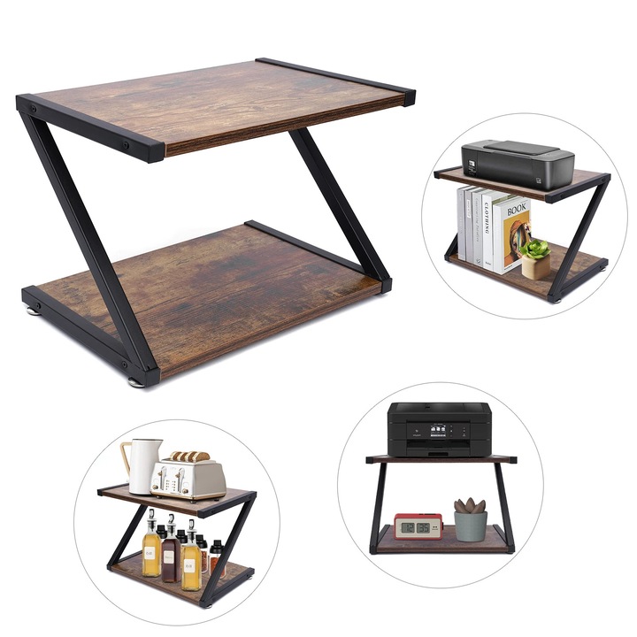 Suport pentru imprimantă și raft, PAL P2 și oțel carbon, 2 niveluri, 44, 5x28x29cm, 20-25 kg