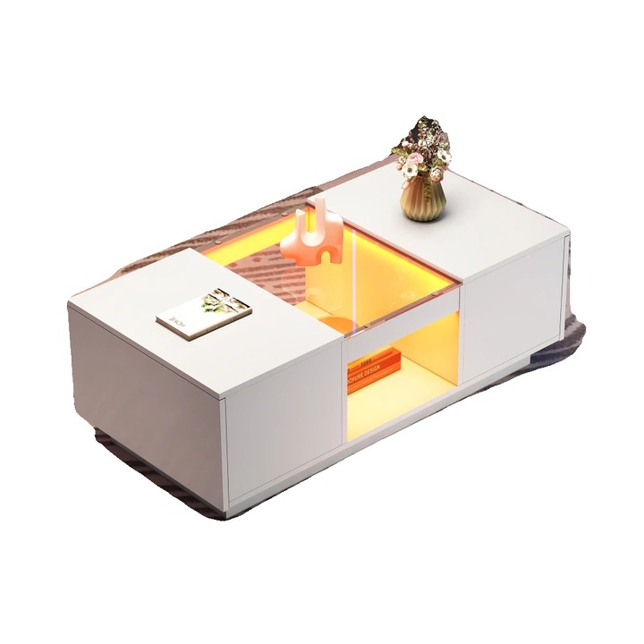 Masa de cafea, stil modern, cu sertare de depozitare, alb