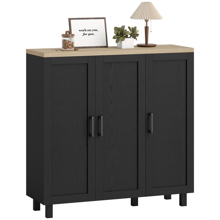 Bufet negru, comoda cu 3 usi, rafturi reglabile, 90x30x90cm